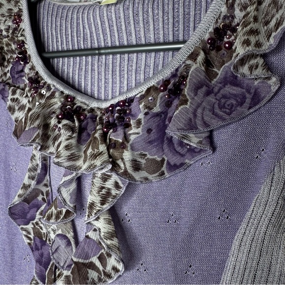 Arte shirt purple cheetah print beaded embroidery ruffle frills stretchy y2k - Picture 5 of 12